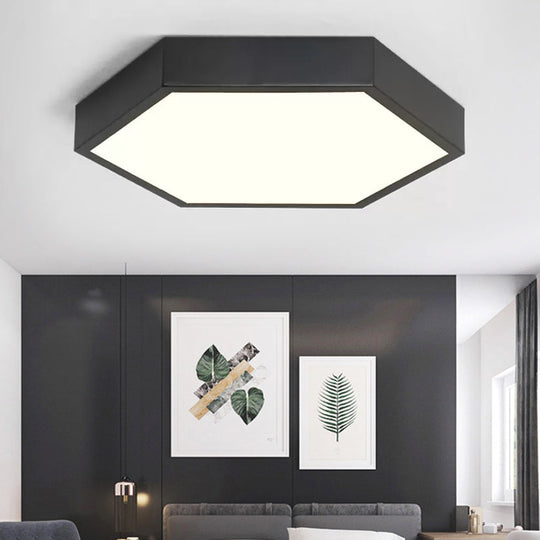 Nordic Hexagon LED Ceiling Light - Stylish Monochrome Flush Mount for Porch