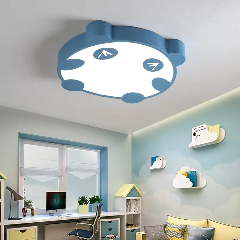 Panda Flush Mount Led Ceiling Lamp For Kindergarten With Acrylic Circle Design Blue / 19.5