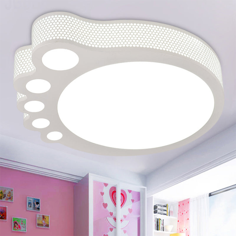 Kid's Cartoon Ceiling Light - White Acrylic Flush Mount - Foot Shaped Design