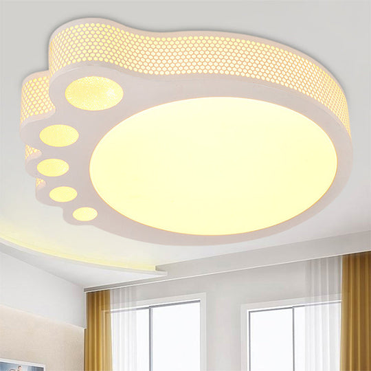 Kid's Cartoon Ceiling Light - White Acrylic Flush Mount - Foot Shaped Design