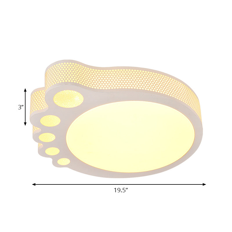 Kid's Cartoon Ceiling Light - White Acrylic Flush Mount - Foot Shaped Design