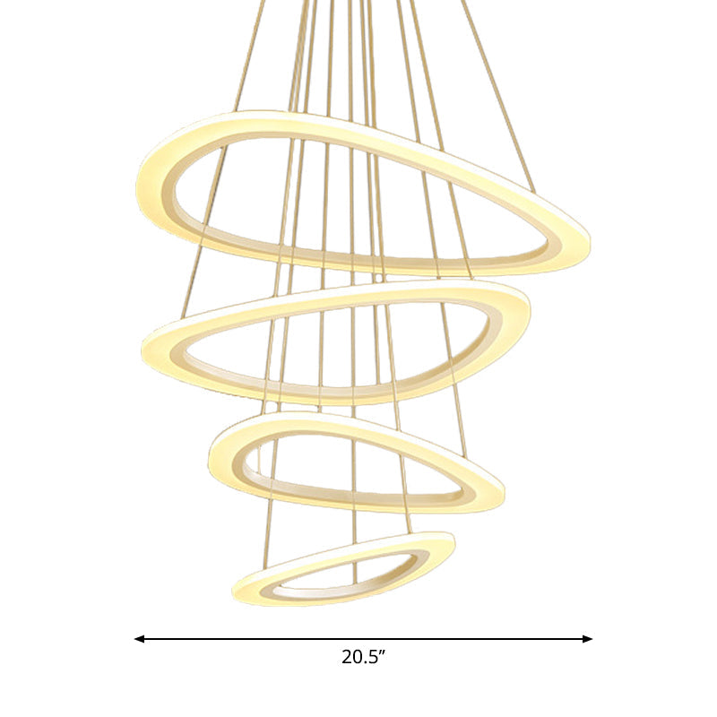 Lustre moderne en forme de larme blanche avec éclairage LED en acrylique - 4/5 niveaux, lumière chaude/blanche