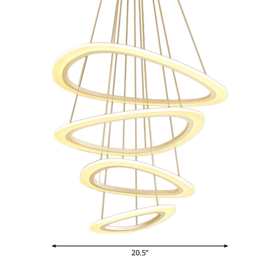 Lustre moderne en forme de larme blanche avec éclairage LED en acrylique - 4/5 niveaux, lumière chaude/blanche
