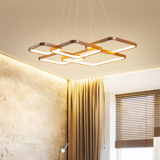 Modern Brown 4/5 Tiered Chandelier with Square Acrylic LED Pendant - Warm/White Lighting