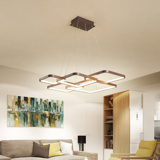 Sleek Brown 4/5 Tiered Led Chandelier With Acrylic Square Design In Warm/White Light