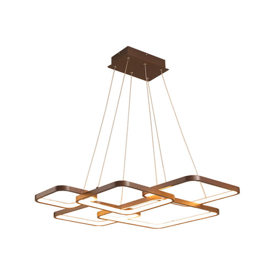 Modern Brown 4/5 Tiered Chandelier with Square Acrylic LED Pendant - Warm/White Lighting