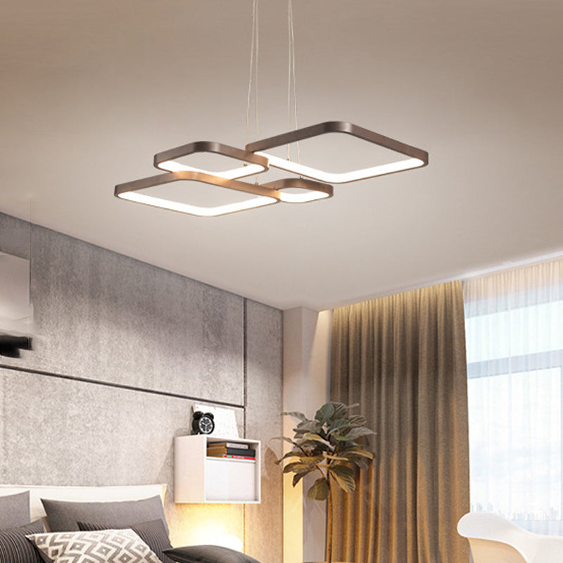Modern Brown 4/5 Tiered Chandelier with Square Acrylic LED Pendant - Warm/White Lighting