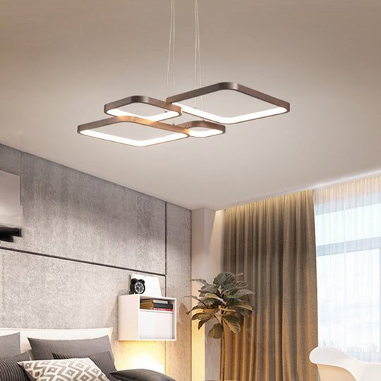 Modern Brown 4/5 Tiered Chandelier with Square Acrylic LED Pendant - Warm/White Lighting