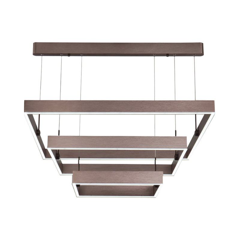 Modernist LED Office Ceiling Chandelier - Layered Square Design - Coffee Finish - Warm/White Light - 3-Light