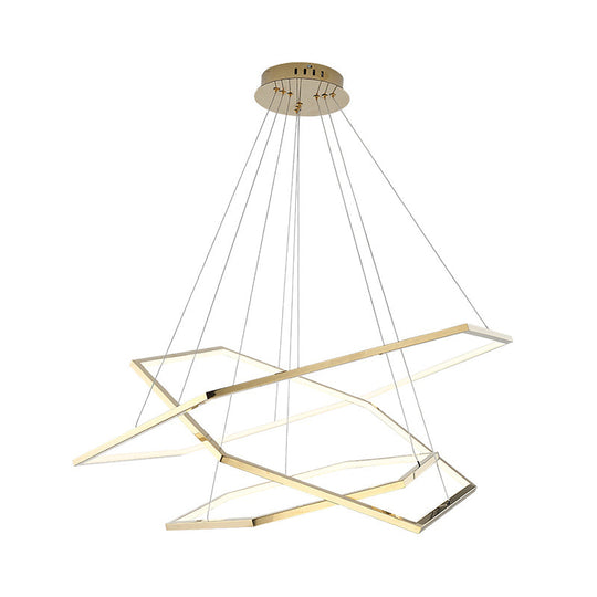 Modern Hexagonal LED Chandelier: Stainless Steel, 3 Lights, Warm/White Light in Gold