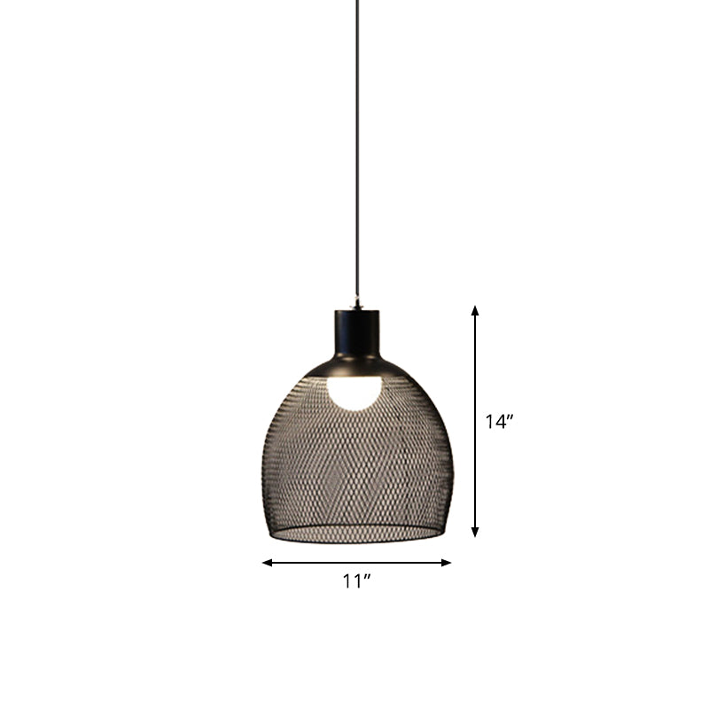 Loft Style Black Iron Mesh Drop Pendant Ceiling Suspension Lamp for Dining Room - 1-Light Dome/Bell/Oval Design