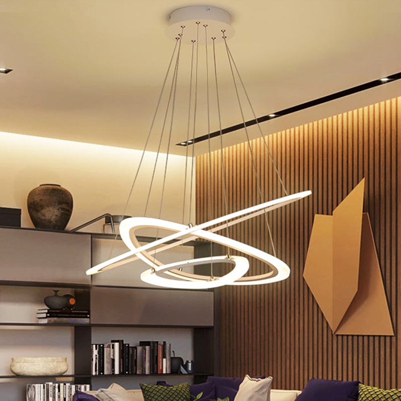 Suspension LED blanche minimaliste : lustre de salle à manger avec abat-jour triangulaire/rond en acrylique (2/3 niveaux)