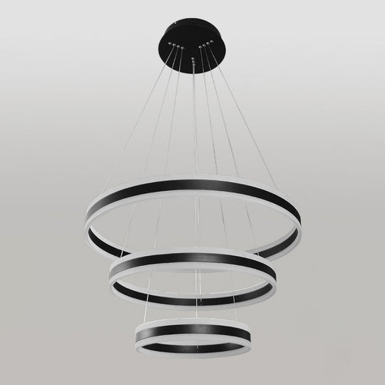 Lustre circulaire noir moderne - Suspension LED simple en acrylique à 3 lumières pour table à manger