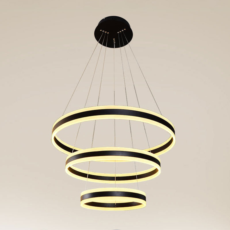 Lustre circulaire noir moderne - Suspension LED simple en acrylique à 3 lumières pour table à manger