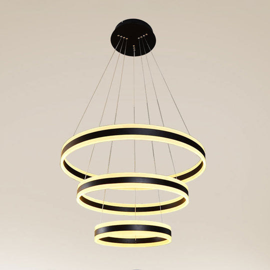 Lustre circulaire noir moderne - Suspension LED simple en acrylique à 3 lumières pour table à manger