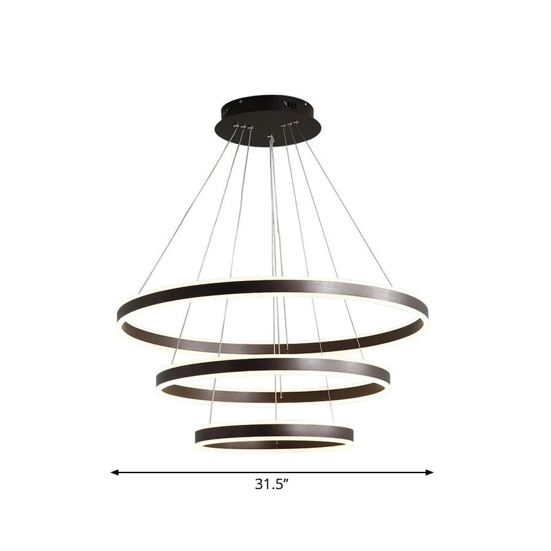 Lustre circulaire noir moderne - Suspension LED simple en acrylique à 3 lumières pour table à manger