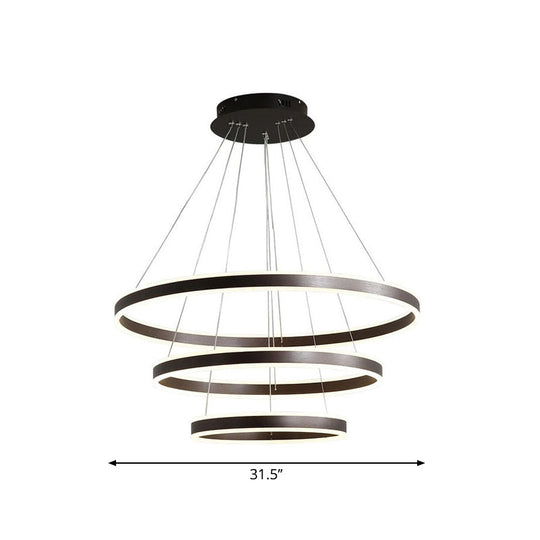 Lustre circulaire noir moderne - Suspension LED simple en acrylique à 3 lumières pour table à manger