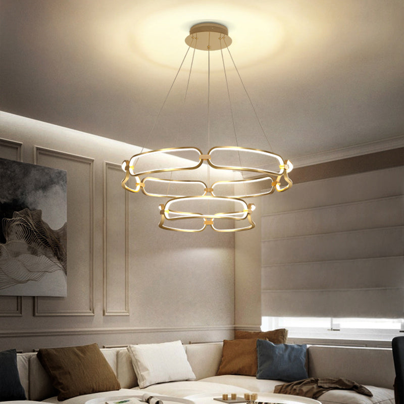 Metal Gold LED Pendant Light - 1/2-Tiered Wristlet Shaped Chandelier - Simple & Stylish - Small/Large