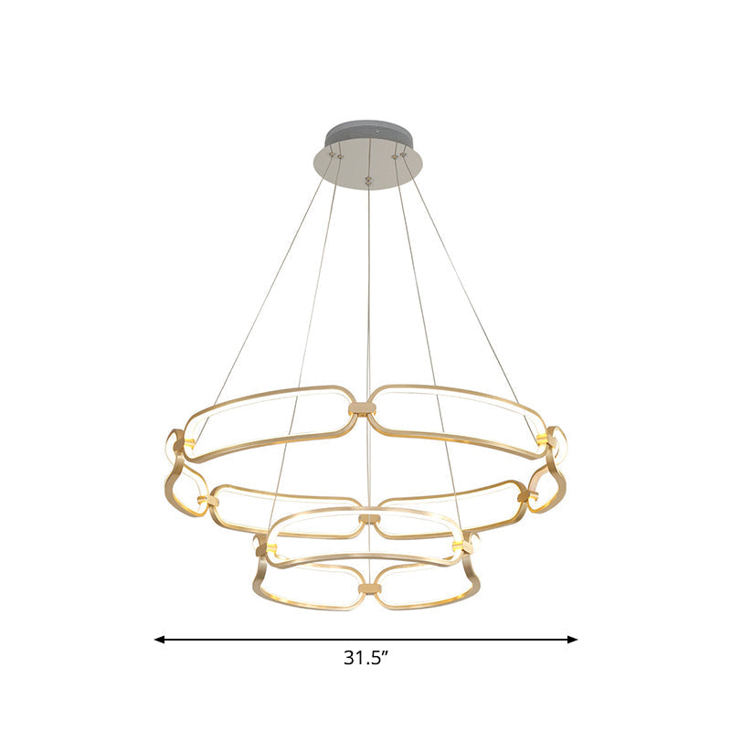 Metal Gold LED Pendant Light - 1/2-Tiered Wristlet Shaped Chandelier - Simple & Stylish - Small/Large