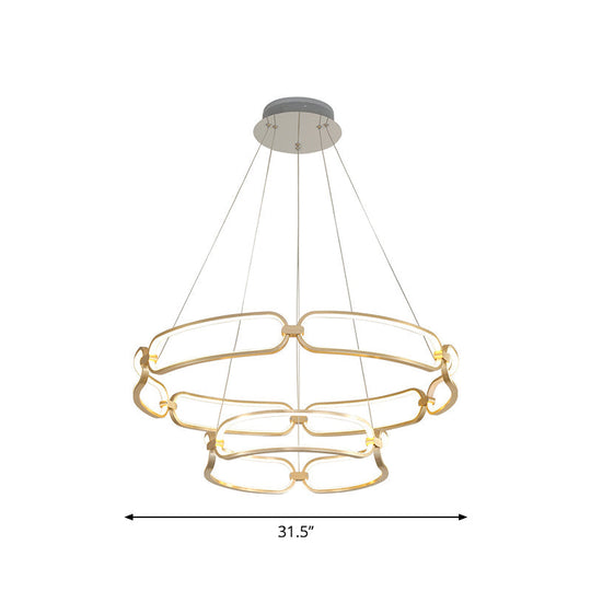 Metal Gold LED Pendant Light - 1/2-Tiered Wristlet Shaped Chandelier - Simple & Stylish - Small/Large