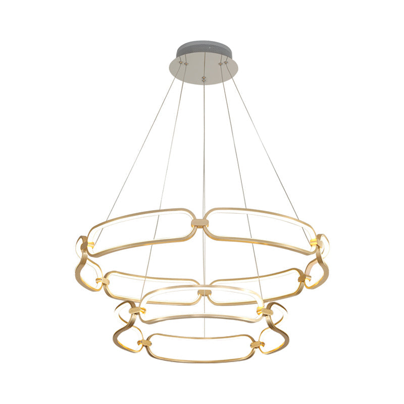 Stylish Gold Metal Led Pendant Light - 1/2-Tiered Wristlet Chandelier Small/Large Sizes