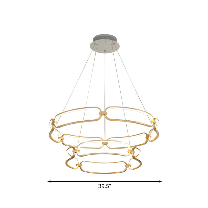 Metal Gold LED Pendant Light - 1/2-Tiered Wristlet Shaped Chandelier - Simple & Stylish - Small/Large