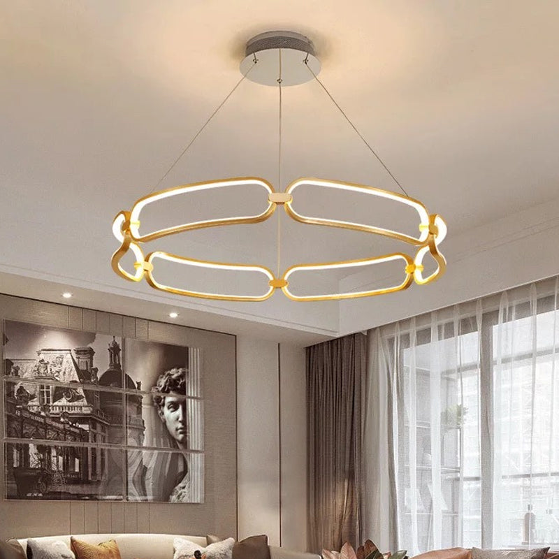 Metal Gold LED Pendant Light - 1/2-Tiered Wristlet Shaped Chandelier - Simple & Stylish - Small/Large
