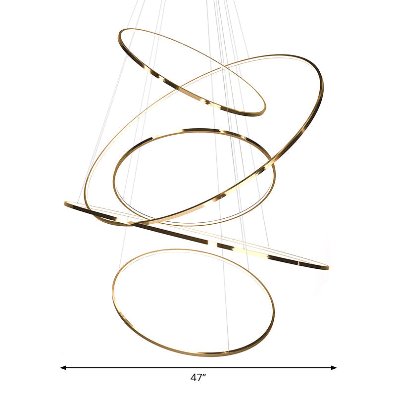 Lustre suspendu à LED minimaliste à 3/5 niveaux en acier inoxydable pour salon, lustre extra-mince en forme de cerceau en or