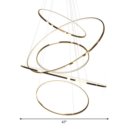 Lustre suspendu à LED minimaliste à 3/5 niveaux en acier inoxydable pour salon, lustre extra-mince en forme de cerceau en or