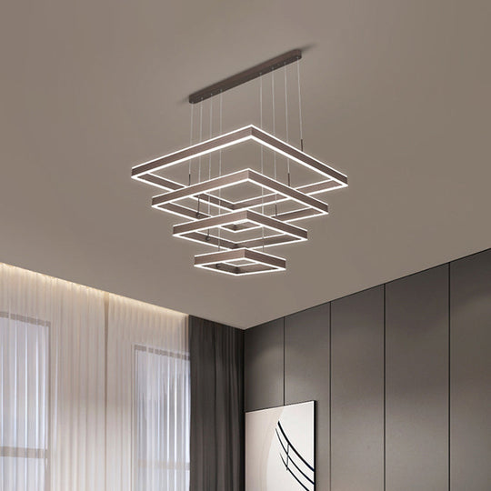Minimalist Led Square Living Room Chandelier In Coffee With 2/3/4 Tiers Acrylic Pendant And