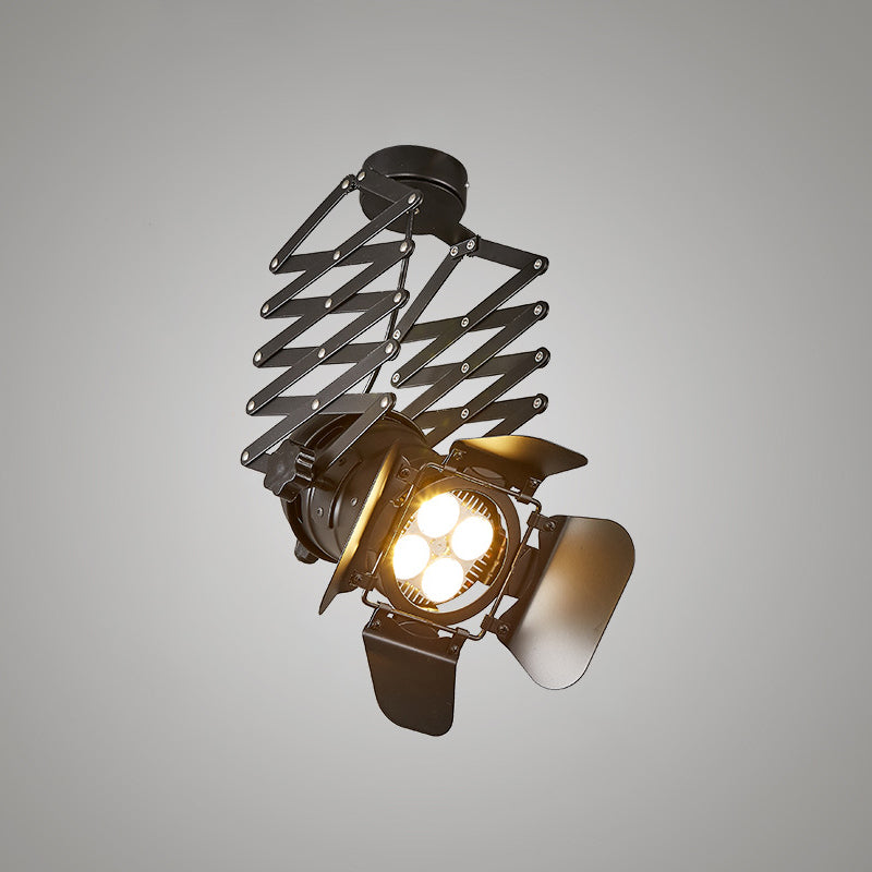 Modern Metal Flush Mount Spotlight With Adjustable Arm - Black Semi Mounted Light