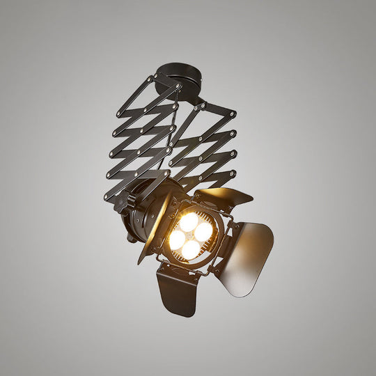 Modern Metal Flush Mount Spotlight With Adjustable Arm - Black Semi Mounted Light