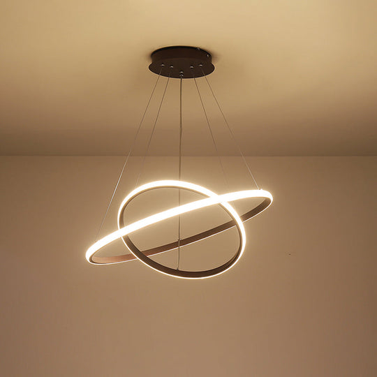 Lustre à LED rond contemporain pour salle à manger en blanc/café - Design à 2/3 niveaux