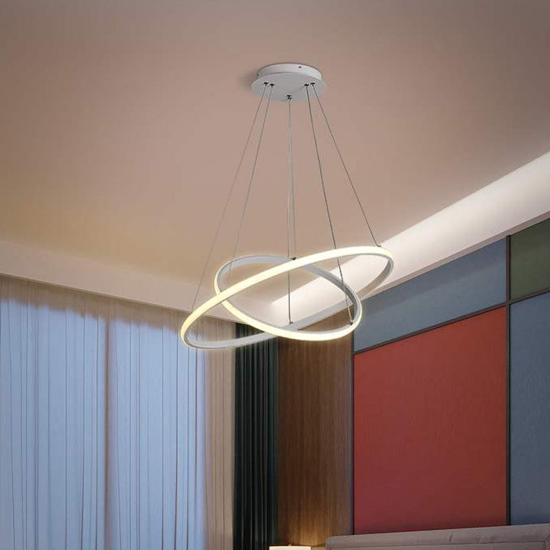 Lustre à LED rond contemporain pour salle à manger en blanc/café - Design à 2/3 niveaux
