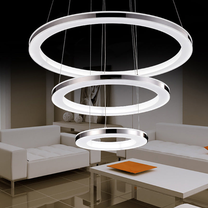 Minimal Silver LED Chandelier Pendant Lights - Hang Lamp in Warm/White Light