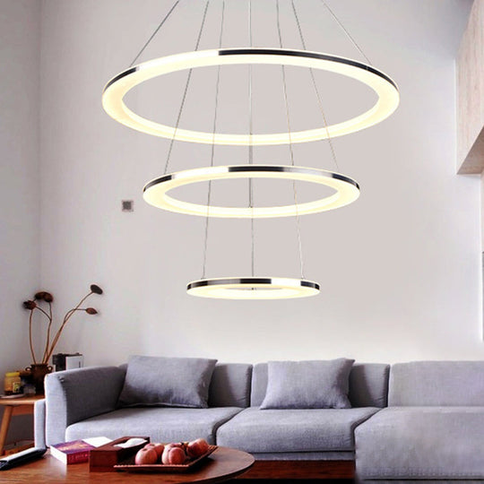 Minimal Silver LED Chandelier Pendant Lights - Hang Lamp in Warm/White Light