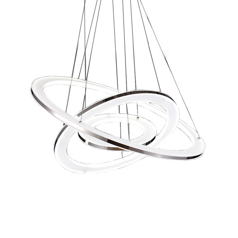 Minimal Silver Circle Led Pendant Chandelier - 3 Lights Acrylic Small/Large Warm/White Light
