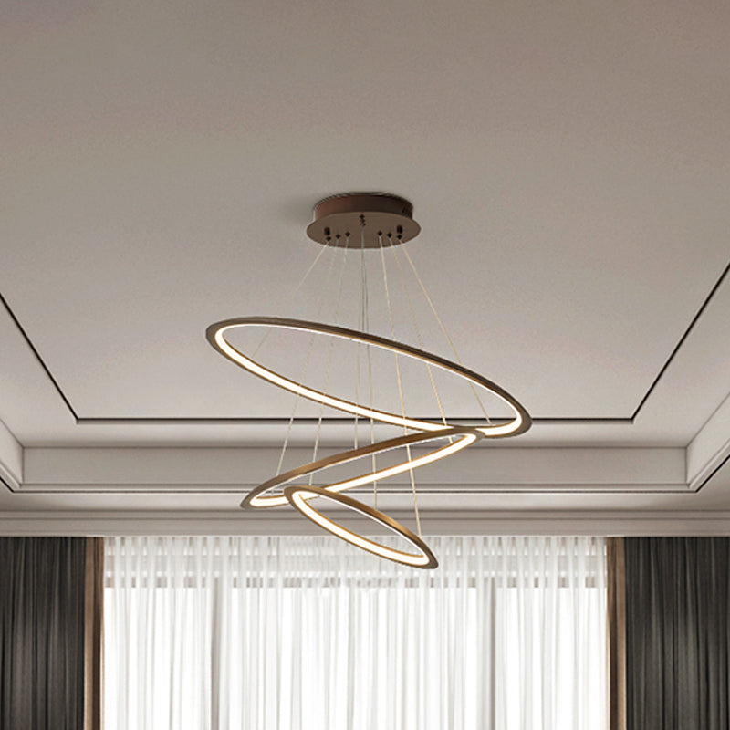 Simplicity Gold/Coffee LED Pendant Chandelier - Acrylic 3/4-Tiered Loop Ceiling Hang Light for Living Room