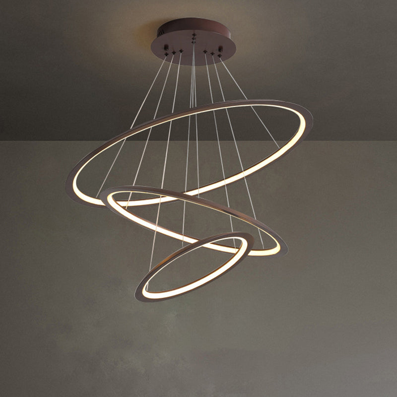 Simplicity Gold/Coffee LED Pendant Chandelier - Acrylic 3/4-Tiered Loop Ceiling Hang Light for Living Room
