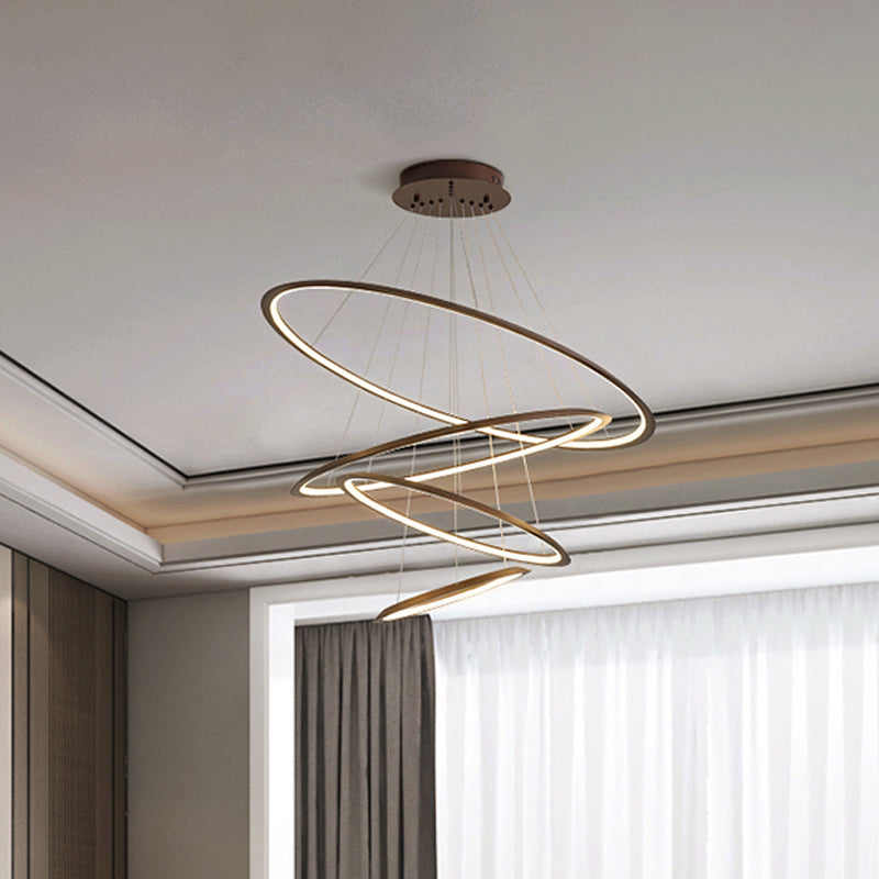 Simplicity Gold/Coffee LED Pendant Chandelier - Acrylic 3/4-Tiered Loop Ceiling Hang Light for Living Room