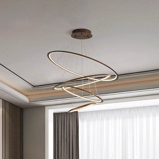 Simplicity Gold/Coffee LED Pendant Chandelier - Acrylic 3/4-Tiered Loop Ceiling Hang Light for Living Room