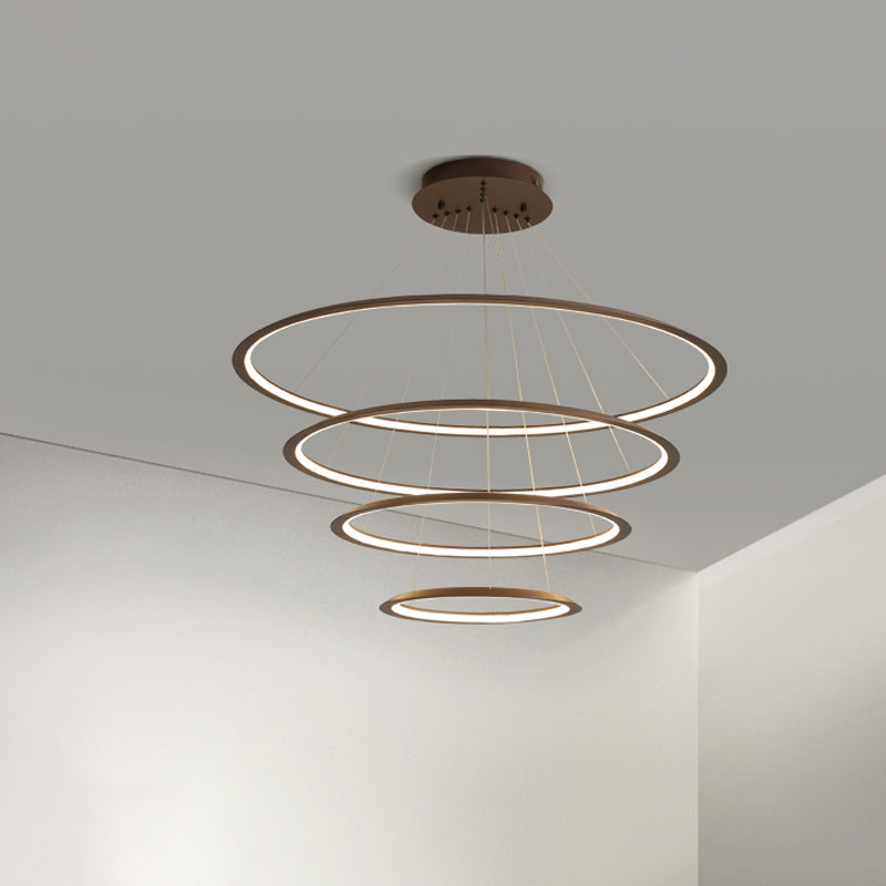 Simplicity Gold/Coffee LED Pendant Chandelier - Acrylic 3/4-Tiered Loop Ceiling Hang Light for Living Room
