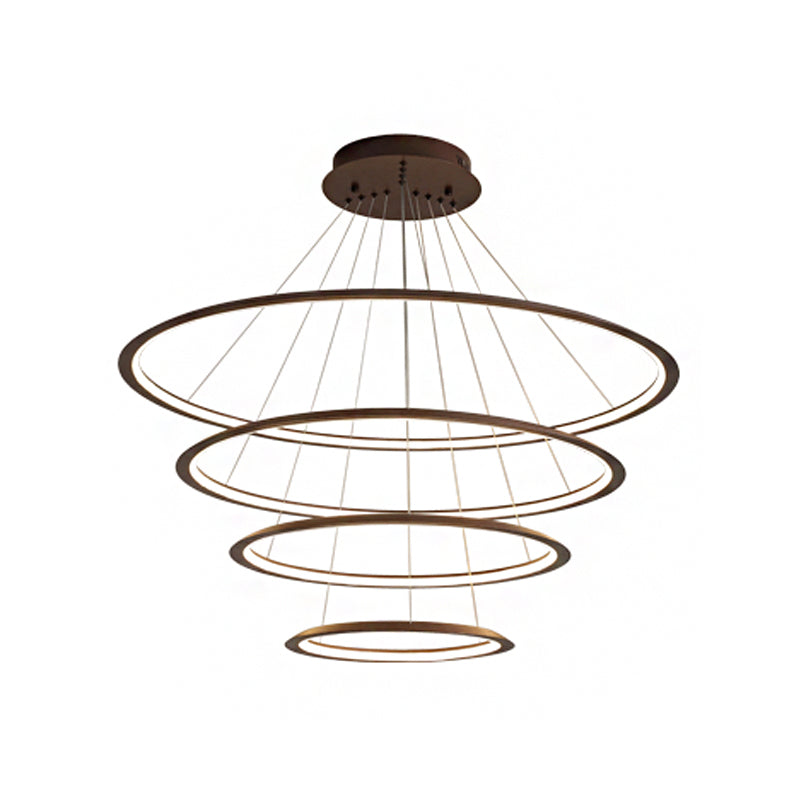Modern Acrylic Led Pendant Chandelier - Gold/Coffee 3/4 Tiers Loop Design Ideal For Living Room