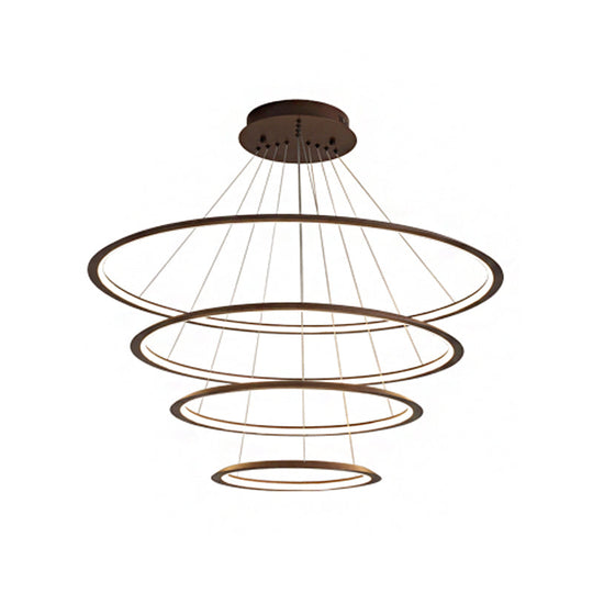 Modern Acrylic Led Pendant Chandelier - Gold/Coffee 3/4 Tiers Loop Design Ideal For Living Room