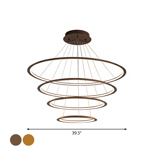 Simplicity Gold/Coffee LED Pendant Chandelier - Acrylic 3/4-Tiered Loop Ceiling Hang Light for Living Room