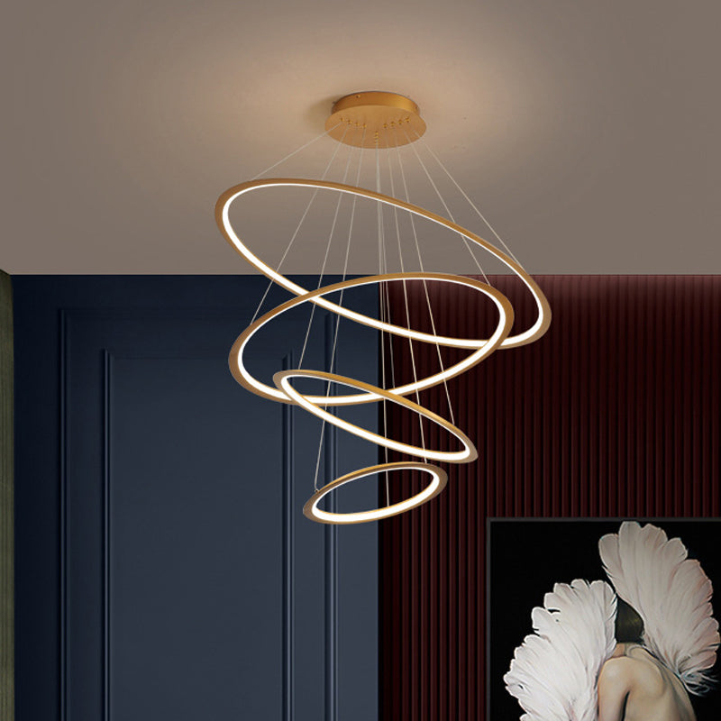 Simplicity Gold/Coffee LED Pendant Chandelier - Acrylic 3/4-Tiered Loop Ceiling Hang Light for Living Room