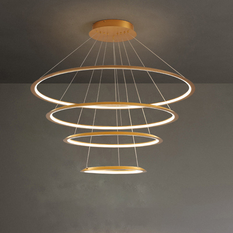 Simplicity Gold/Coffee LED Pendant Chandelier - Acrylic 3/4-Tiered Loop Ceiling Hang Light for Living Room