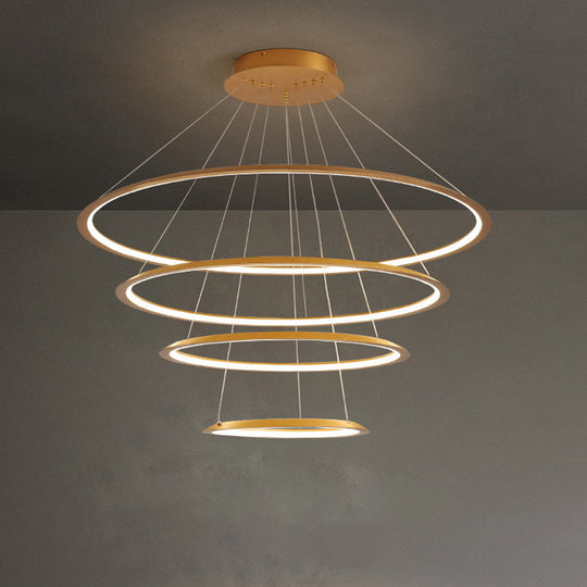 Simplicity Gold/Coffee LED Pendant Chandelier - Acrylic 3/4-Tiered Loop Ceiling Hang Light for Living Room