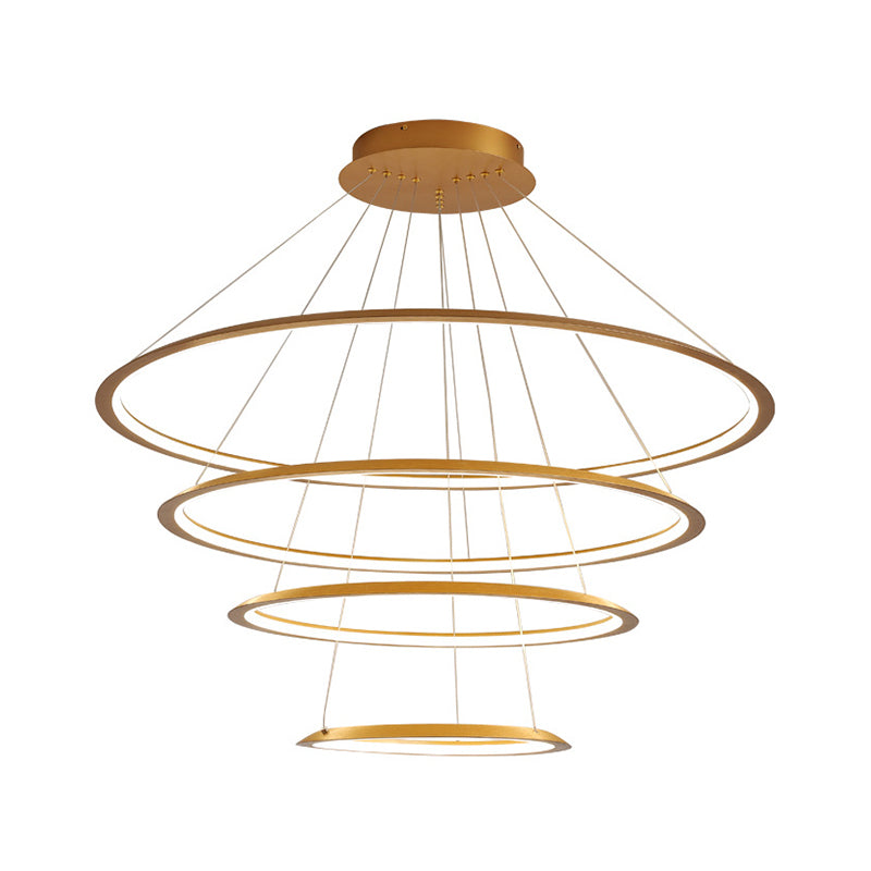 Simplicity Gold/Coffee LED Pendant Chandelier - Acrylic 3/4-Tiered Loop Ceiling Hang Light for Living Room