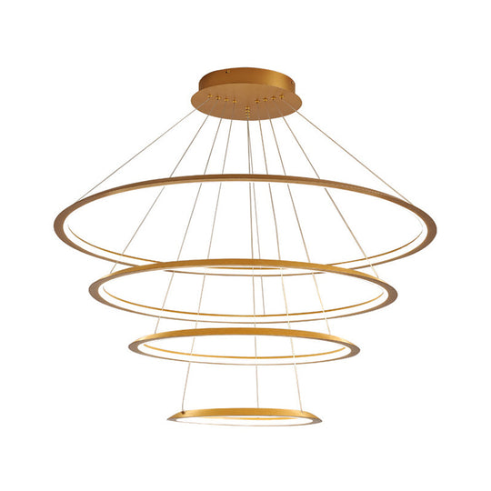 Simplicity Gold/Coffee LED Pendant Chandelier - Acrylic 3/4-Tiered Loop Ceiling Hang Light for Living Room